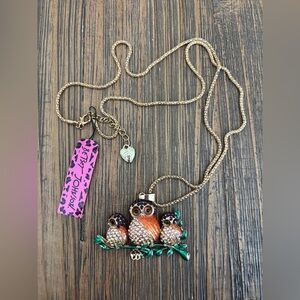 Betsey Johnson Gold-tone Owl Trio Necklace with Orange and Green Accents
